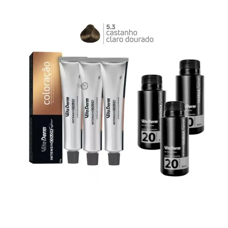 3 Colorações Vita Derm 5.3 + 3 Ox Vita Derm 20 Vol 90ml