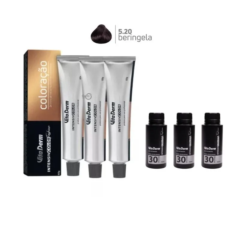 3 Colorações Vita Derm 5.20 + 3 Ox Vita Derm 30 Vol 90ml