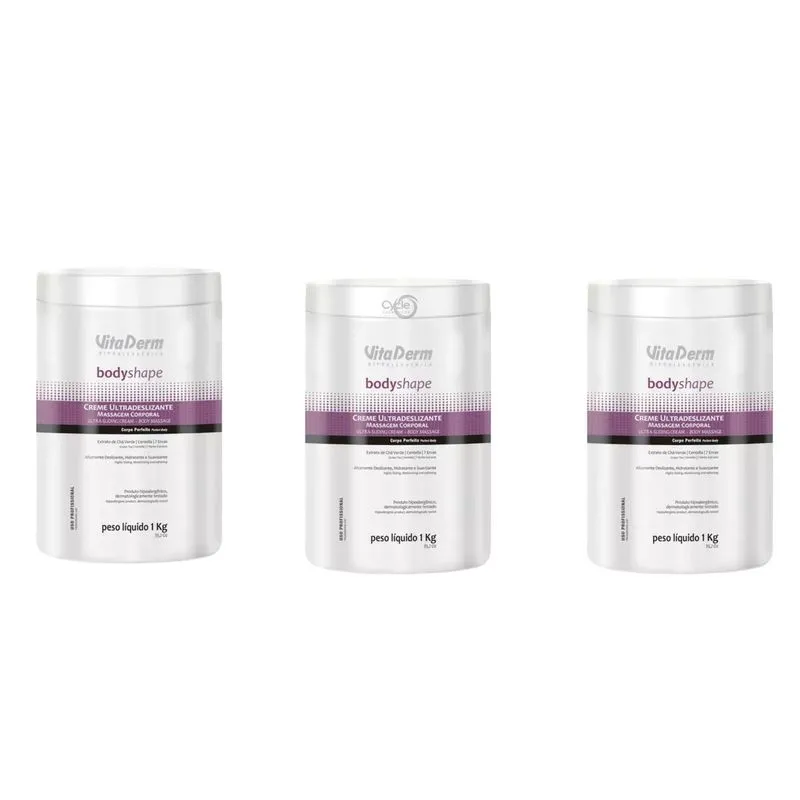 3 Unidades Cremes De Massagem Ultradeslizante Vitaderm 1kg