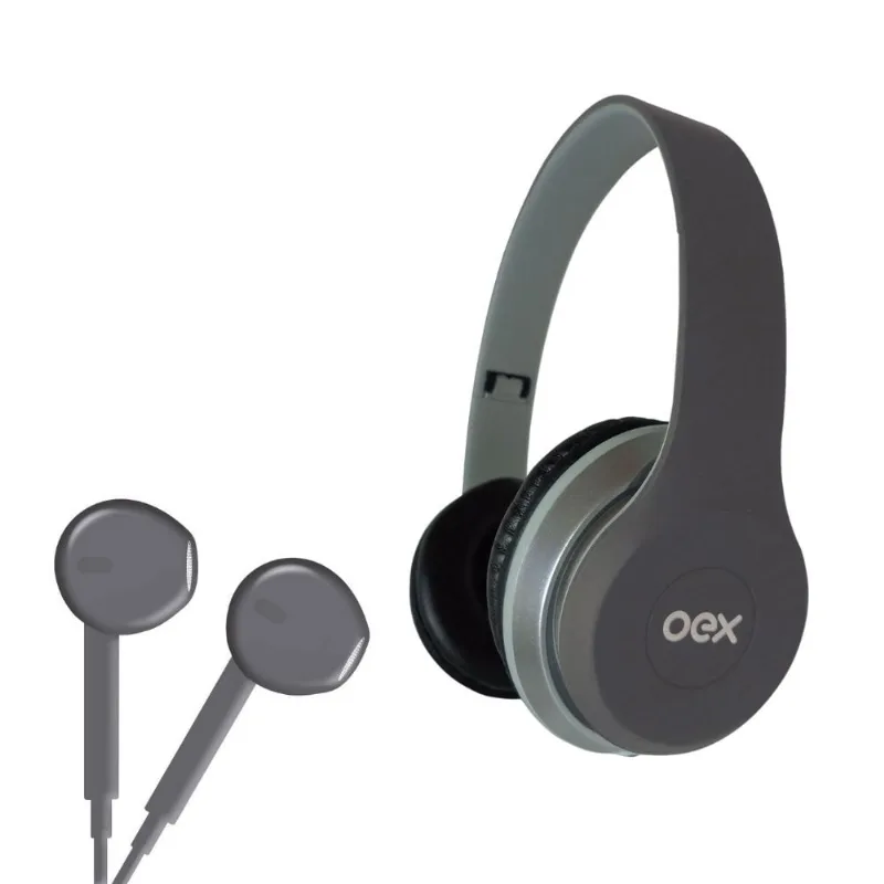 Combo Headset E Fone De Ouvido Com Microfone Oex Twin Hf100 - Cinza