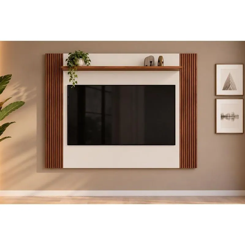 Painel Home Quarto Para TV 60 Pol Iris 120cm Freijó/Off DJ Móveis