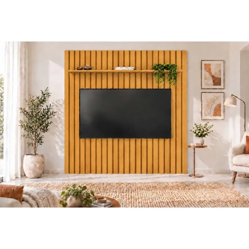 Painel Home Quarto p/ TV 85 Pol Pratic LED 250cm Cedro DJ Móveis