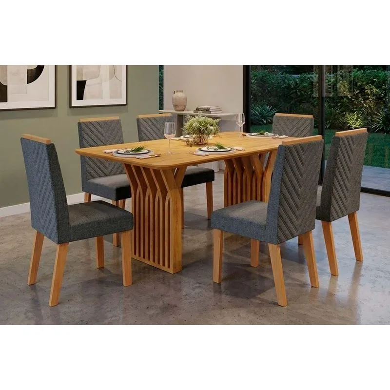 Mesa Cozinha Yara 170 + 6 Cad Nara Cedro Dj Móveis