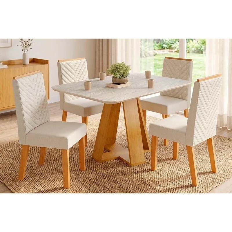 Mesa Cozinha Celeste 120 + 4 Cad Nara Cedro Dj Móveis
