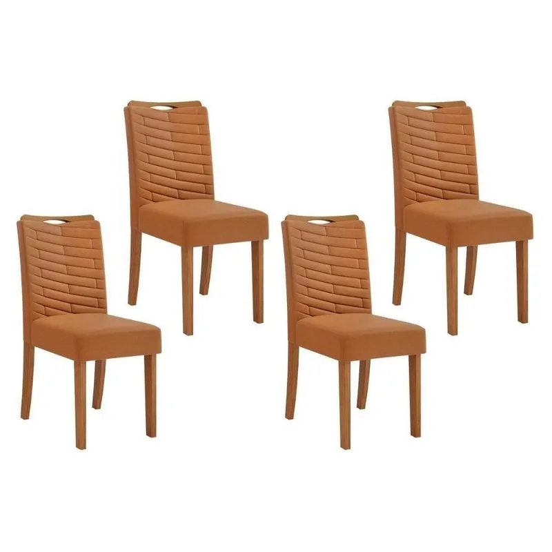 Kit 4 Cadeiras Sala Jantar Julia 4 Un Freijo Suede Ocre