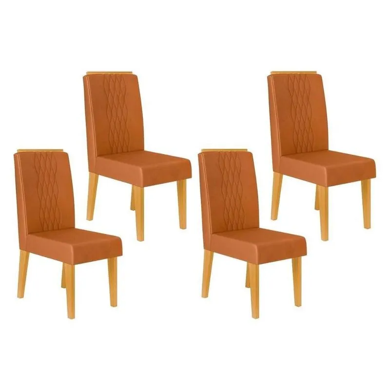 Kit 4 Cadeiras Sala Jantar Lia 4 Un Cedro Suede Ocre