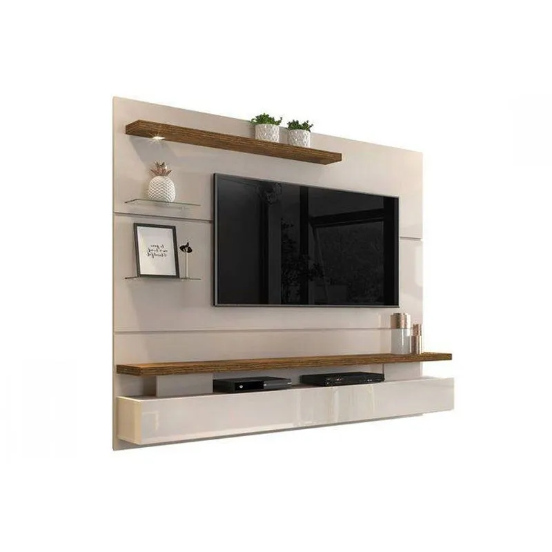 Home p/TV até 55 Polegadas Greco c/ Prateleiras e Nichos 183x165cm Off White/Demolição - DJ Móveis