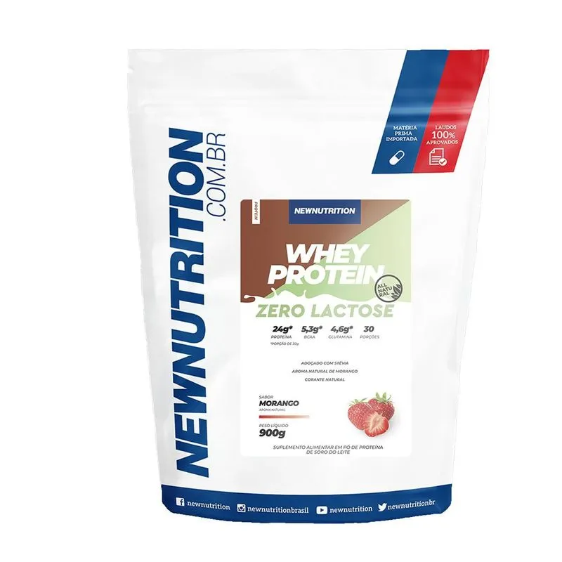Whey Zero Lactose All Natural - 900g Morango - NewNutrition