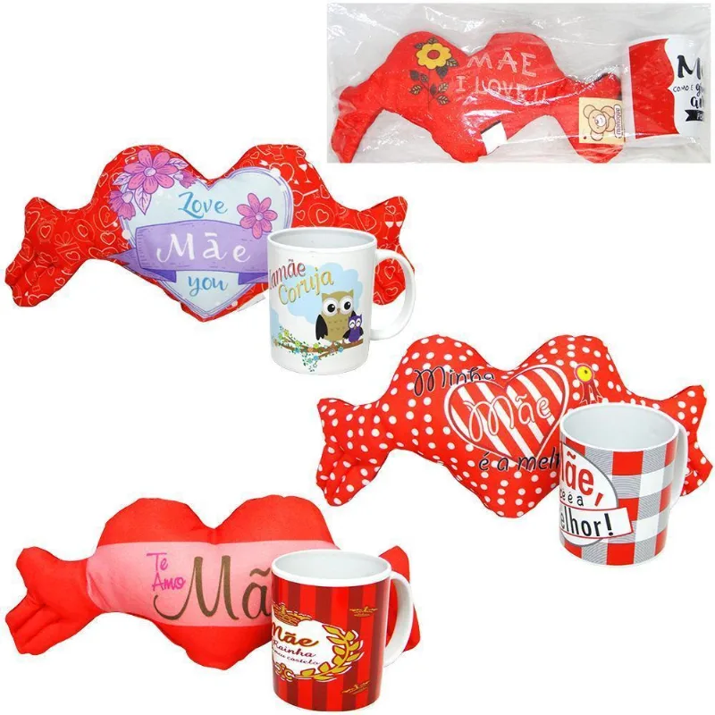 Coracao De Pelucia Com Caneca De Plastico Mae Sortidas 350ml