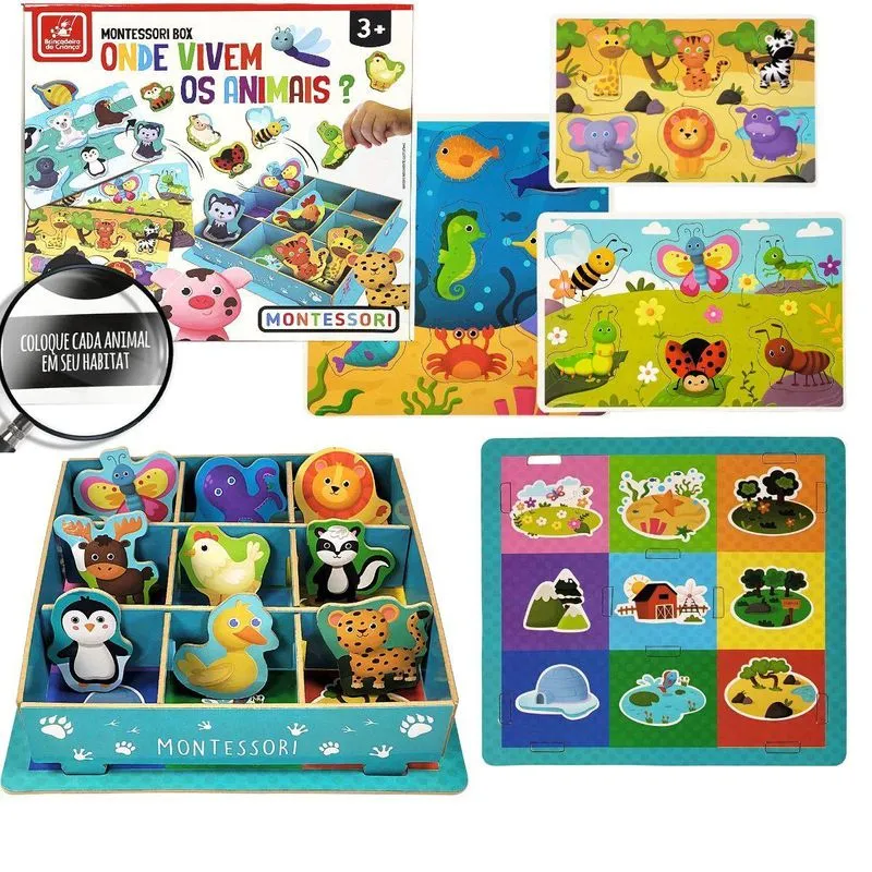 Animais De Brinquedo Montessori De Encaixe Habitat E Fazenda