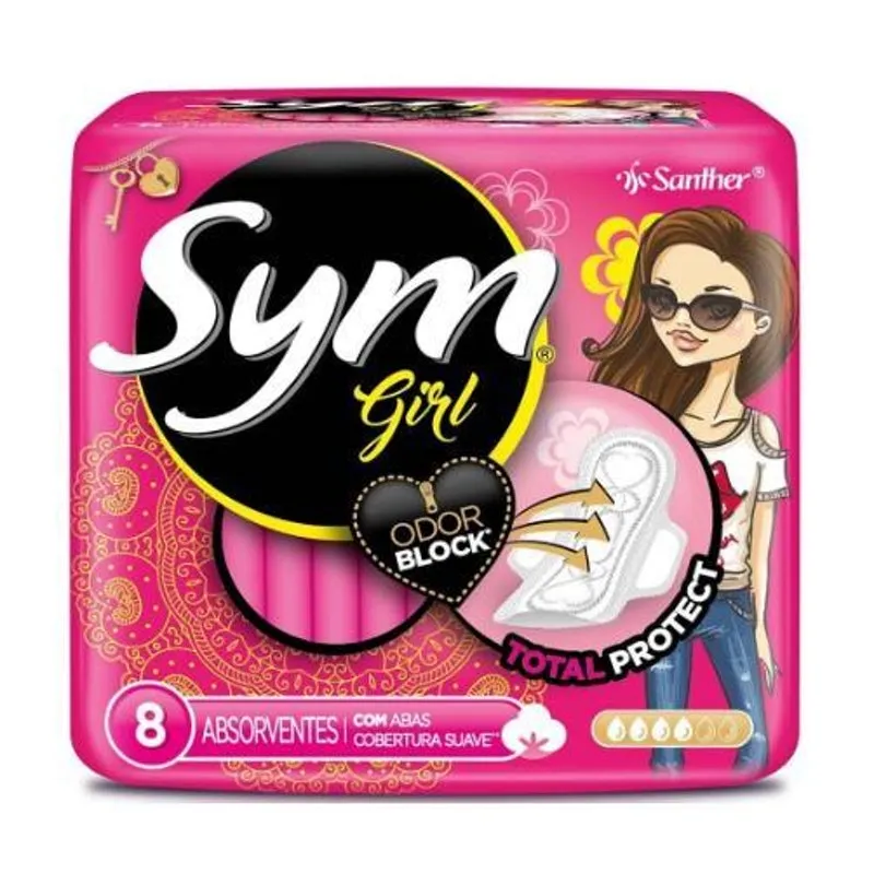Kit 12 Pacote Absorvente Sym Girl Cobertura Suave Abas 8un