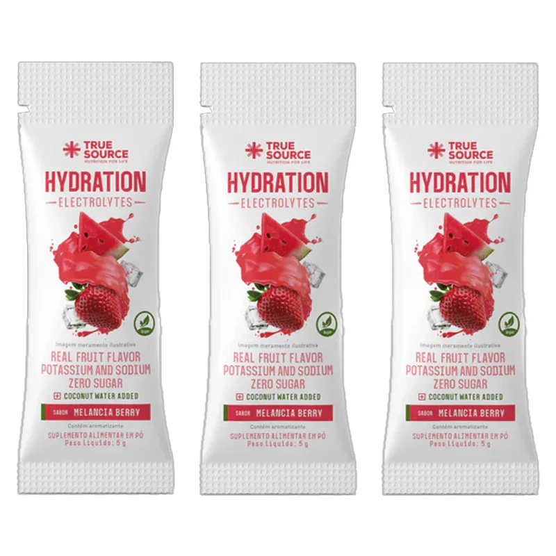 Kit 3x: Repositor Eletrolítico Hydration Electrolytes Melancia Berry True Source 5g