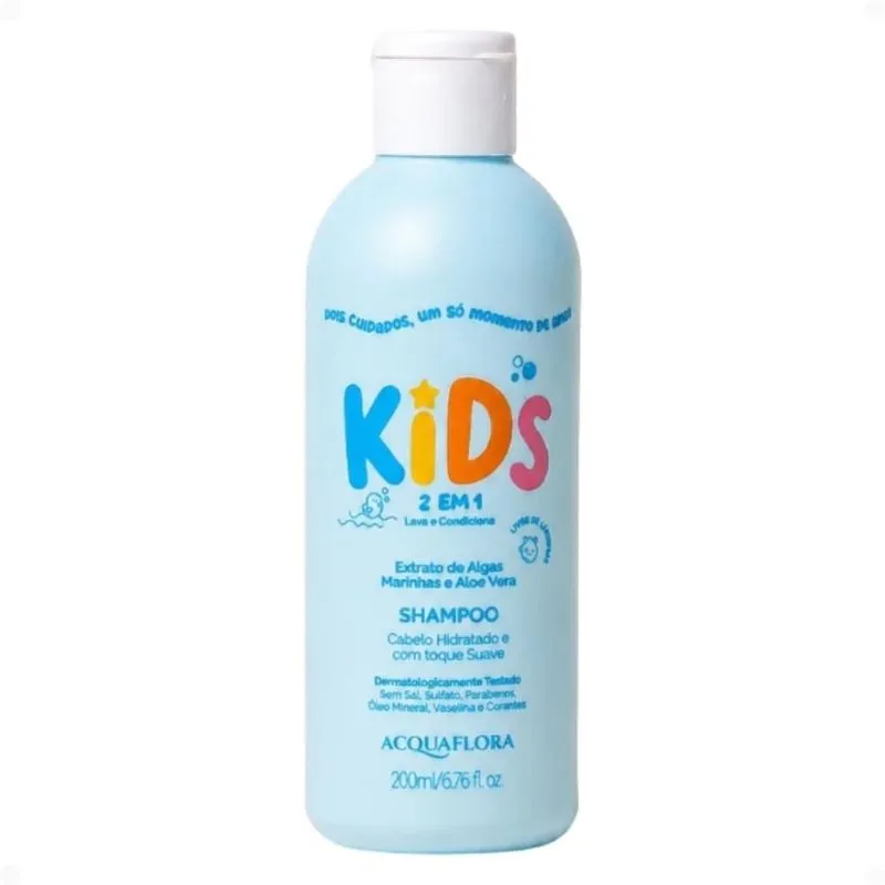 Shampoo Acquaflora Kids 2 Em 1 Lava e Condiciona Extrato De Algas Marinhas e Aloe Vera 200ml