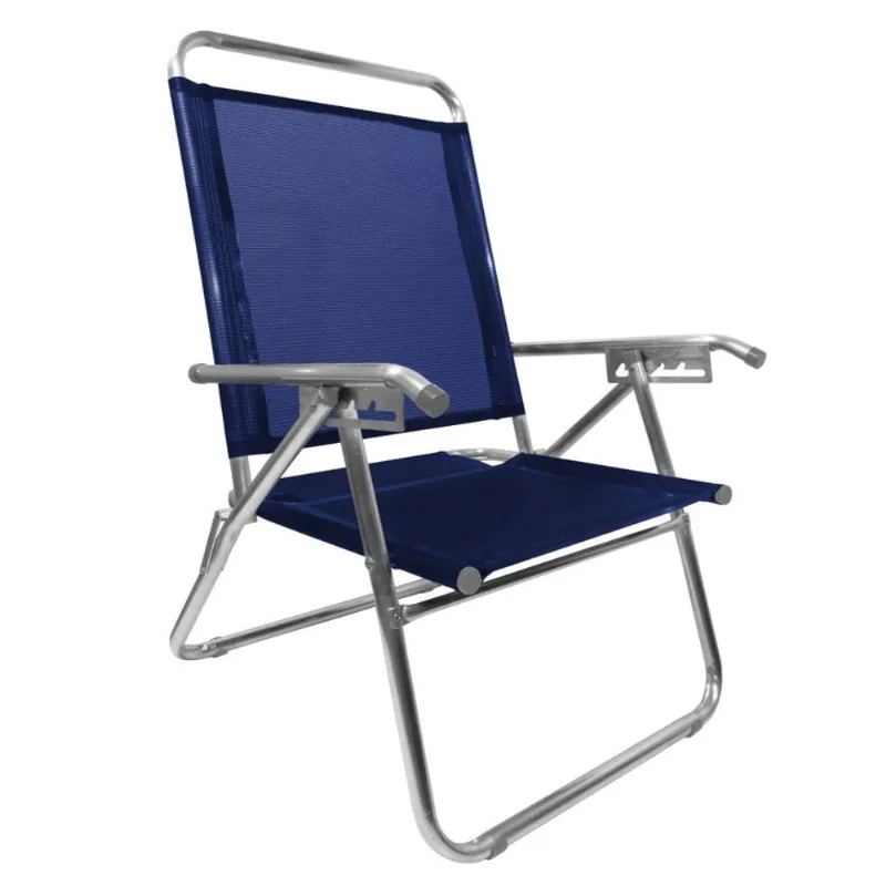 Cadeira De Praia King Oversize Reclinável 4 pos Alumínio Camping Até 140Kg - Zaka