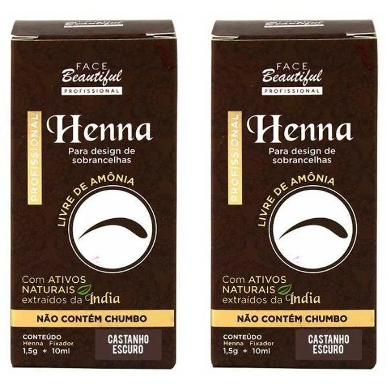 Kit 2 Henna Para Sobrancelha Castanho Escuro Face Beautiful