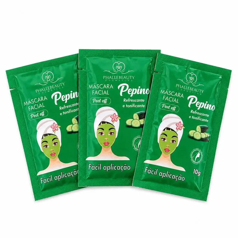 Kit 3 Máscaras Faciais Pepino Peel Off 10g cada - Phállebeauty