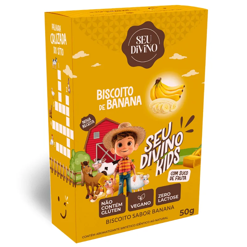 Biscoito SEU DIVINO Kids Banana Sem Glúten,Lactose e Vegano 50g