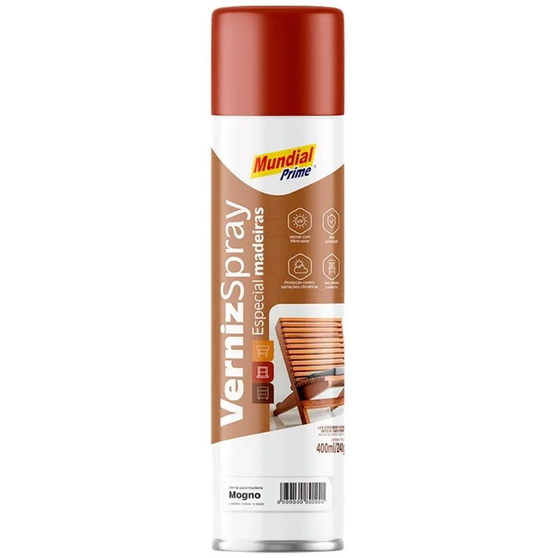 Prd. Reativado - Tinta Spray Mundial Prime Verniz Especial Madeiras Mogno 400ml