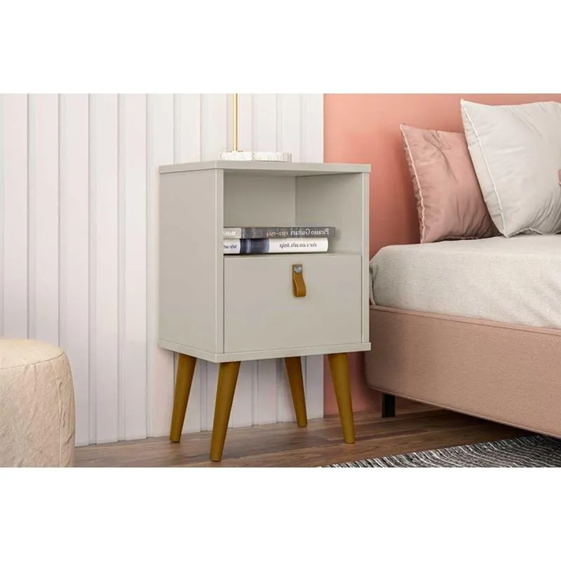 Mesa Cabeceira Infantil Buzios 1 Gaveta Amadeirado Off White Linea