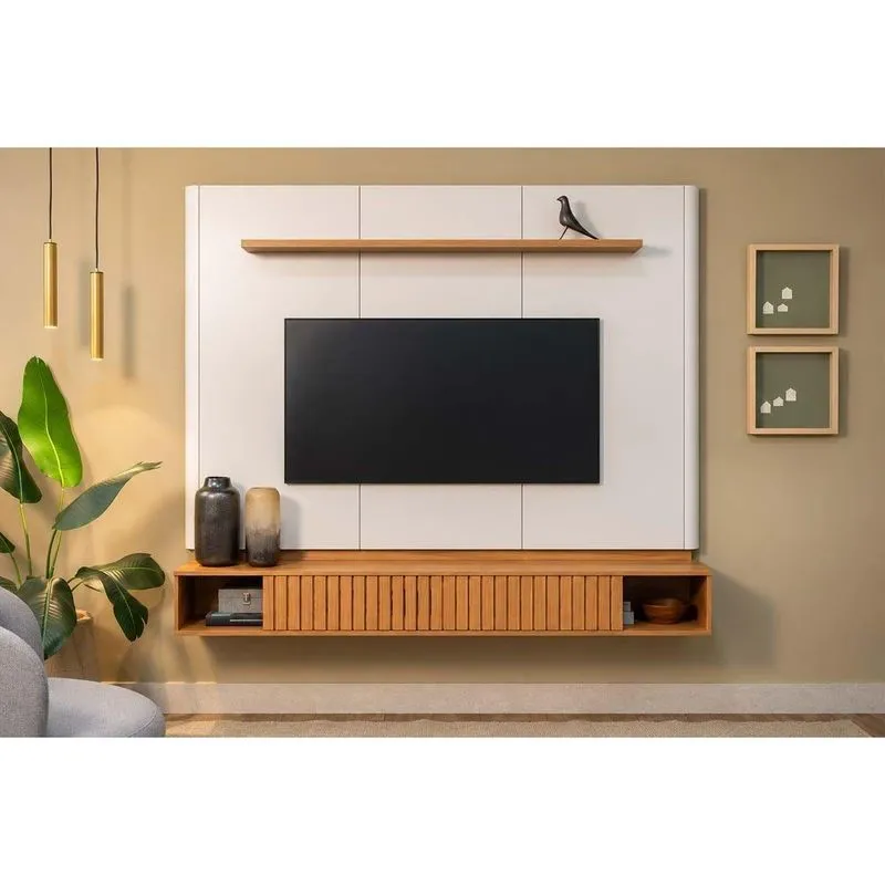 Painel Home Quarto P/ TV 70 Pol Amarante 183cm Canela/White Linea