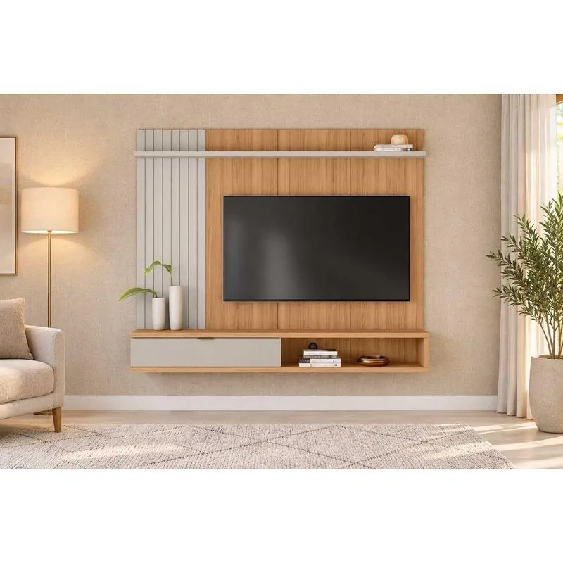 Painel Home Quarto Para TV 75 Pol Sintra 179cm Jequitiba/Off Linea