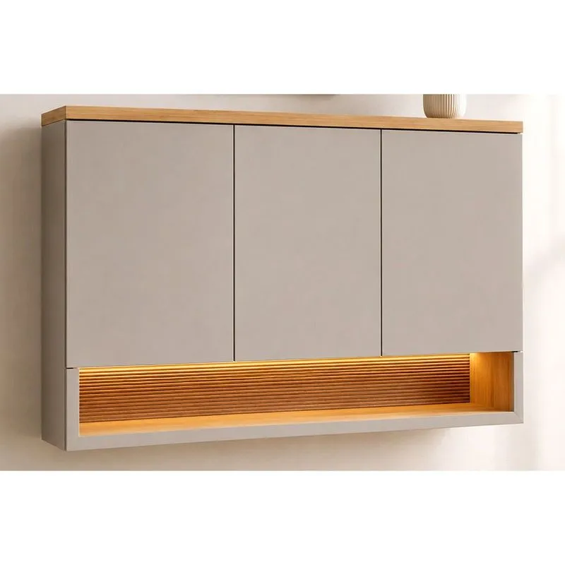 Armário Cozinha Aéreo Allure 3Pts Nicho LED 120cm Gris Linea