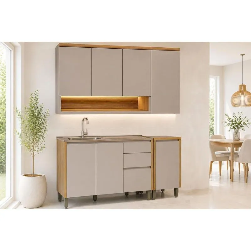Cozinha Completa 4 Peças 7 Portas Allure Cz695 Gris Linea