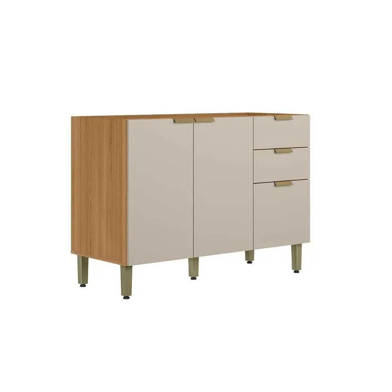 Módulo Cozinha Linea Selene Selene S/tampo C/2 Pta E 3 Gav 120cm Jequitiba/off White Fosco Linea Brasil