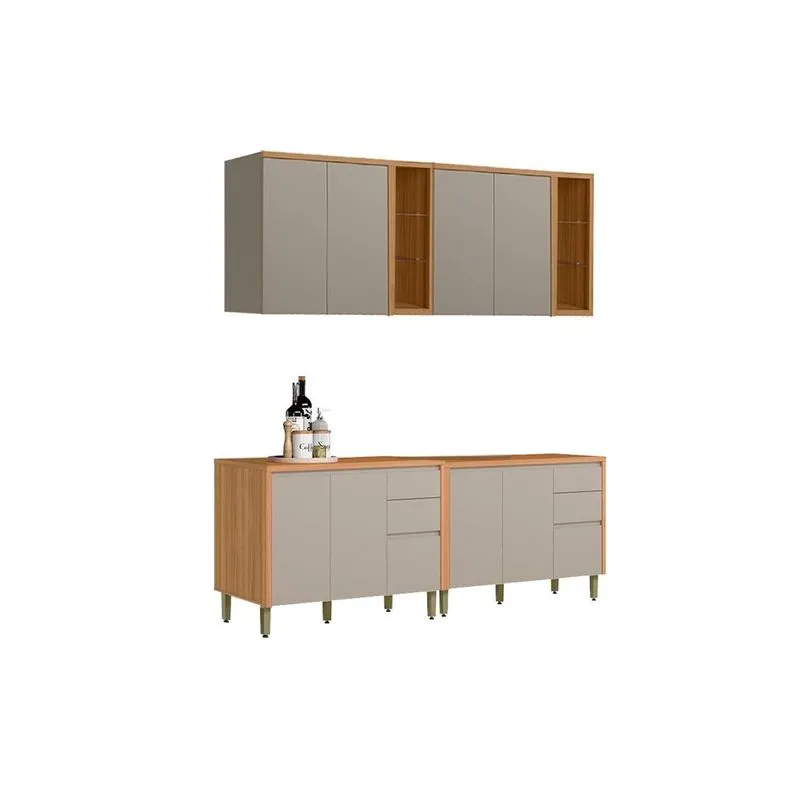 Kit Cozinha Modulada 4 Peças Allure (2Aéreos+2Balcões) CP25 Jequitiba/Gris Fosco - Linea Brasil