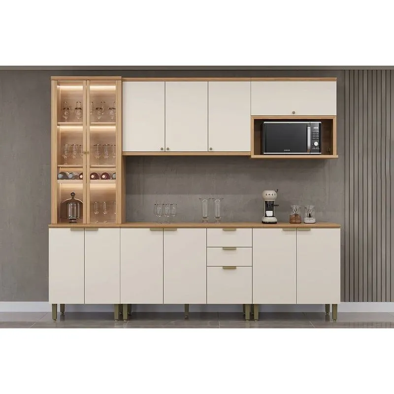 Kit Cozinha Modulada 5 Peças Selene (2Aéreos+2Balcões+1Paneleiro) CP06 Jequitiba/Off White Fosco - Linea Brasil