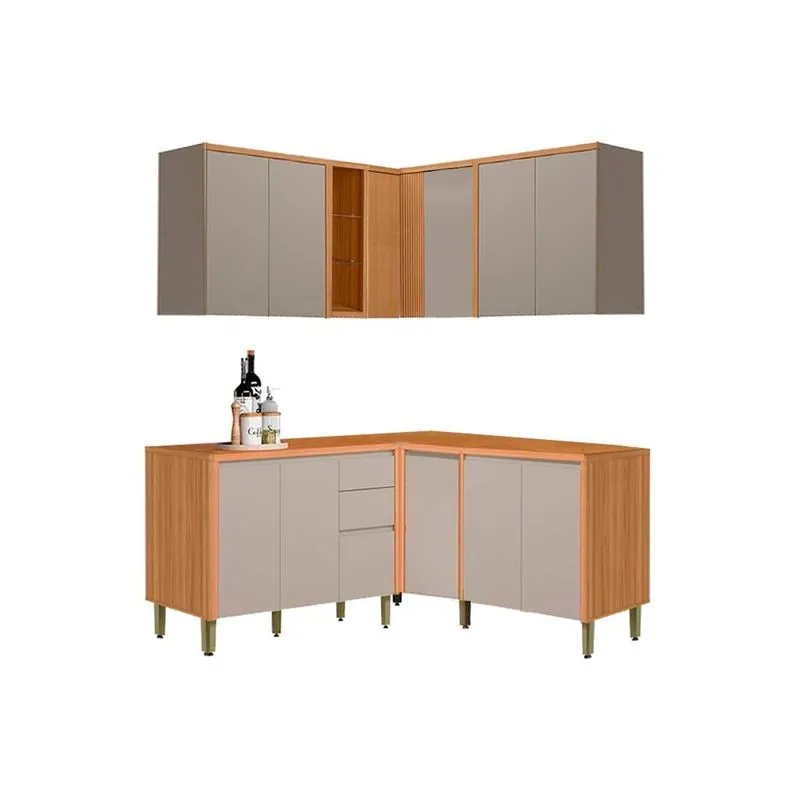 Kit Cozinha Modulada 6 Peças Allure (3Aéreos+3Balcões) CP28 Jequitiba/Gris Fosco - Linea Brasil