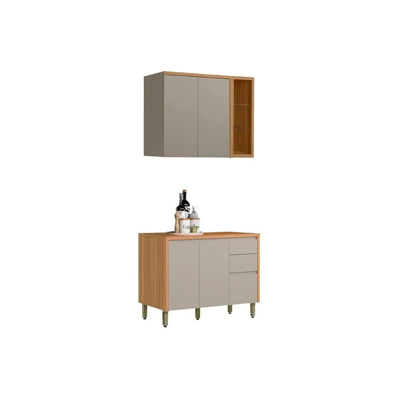 Kit Cozinha Modulada 2 Peças Allure (1Aéreo+1Balcão) CP24 Jequitiba/Gris Fosco-Linea Brasil