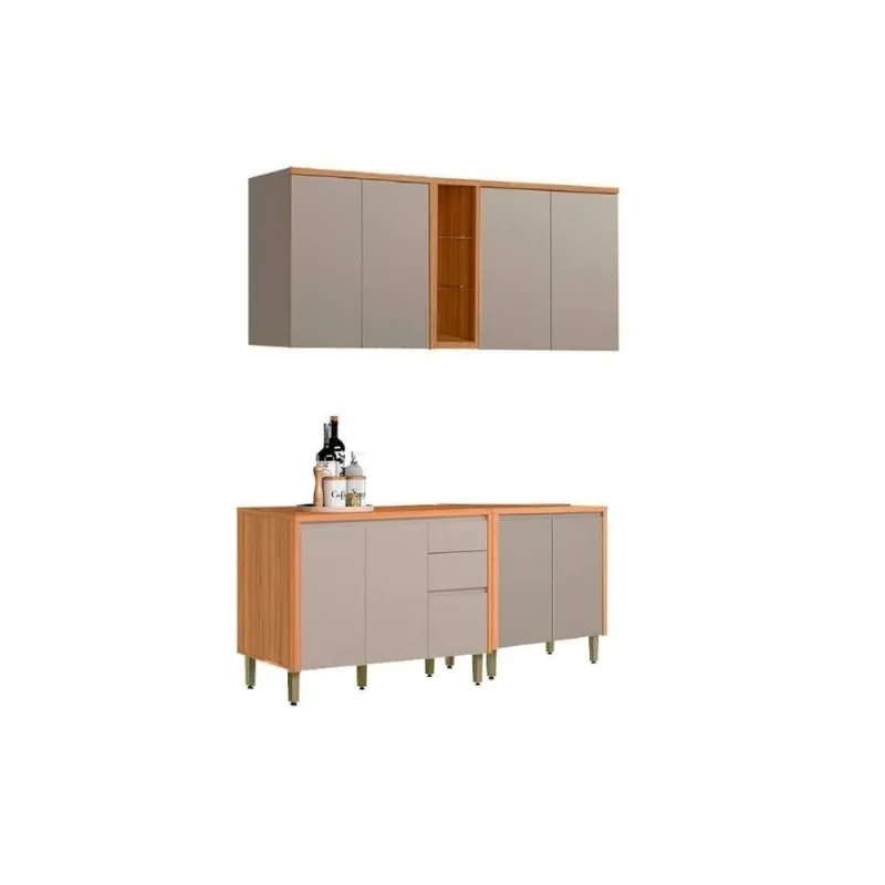 Kit De Cozinha Completa 4 Peças Allure (2aéreos+2balcões) Cp26 Jequitiba-gris Fosco - Linea