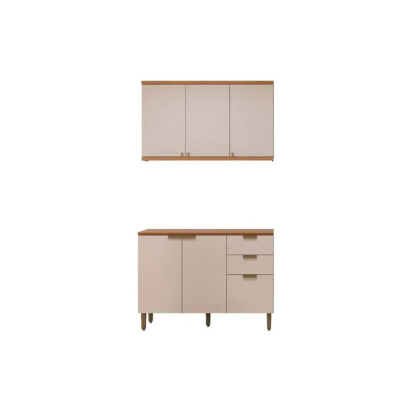 Kit de Cozinha Completa 4 Peças Selene 2 Peças (1Balcão+1Aéreo) CP20 Jequitiba/Off White Fosco - Linea Brasil