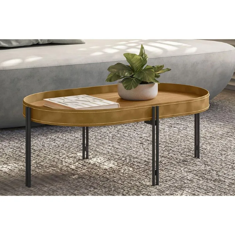 Mesa Lateral p/ Sala Monaco Organico Pés Metalico 93x57cm Nature/Tauari Fosco - Linea Brasil