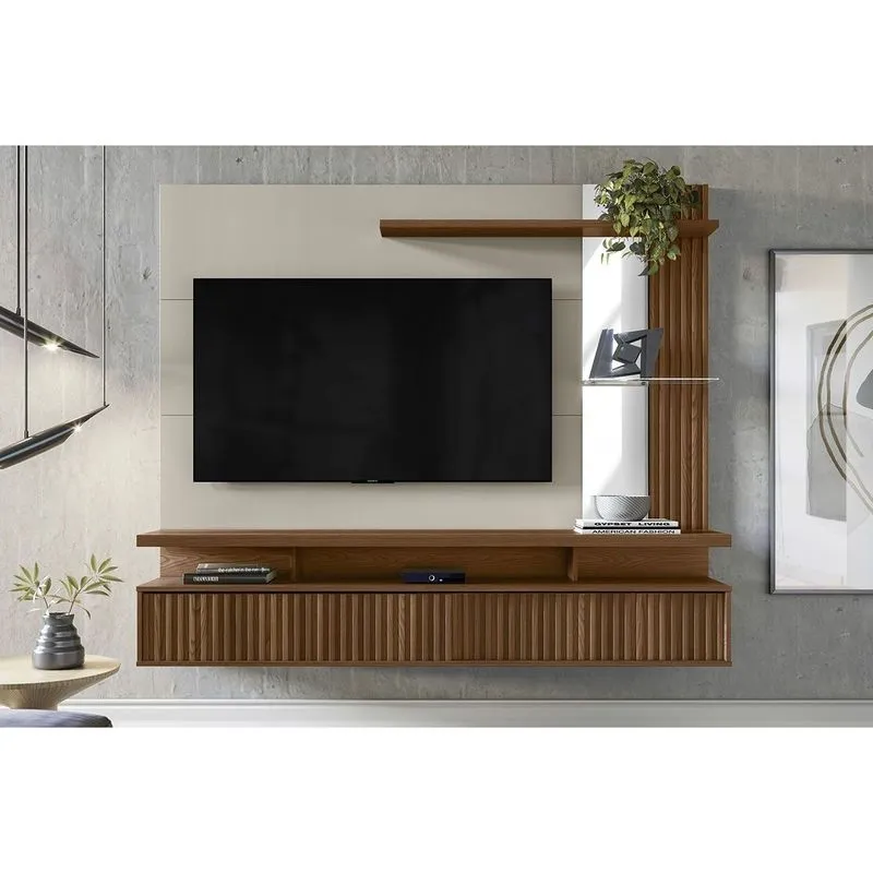 Home p/ TV até 60 Pol Maragogi c/ 2 Porta e 2 Prateleiras 182x154cm Freijó/Off White - Linea Brasil