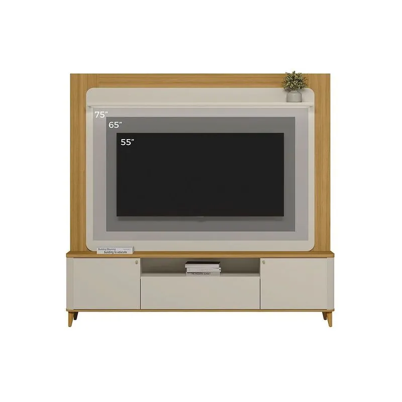 Estante p/ Sala até 70 Pol Munique c/ 3 Portas 2 Prateleiras e LED 190x200cm Tauari/Off White Fosco - Linea Brasil