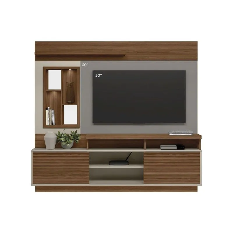 Estante p/ Sala até 60 Pol Eldorado c/ 2 Portas e 2 Prateleiras 181x200cm Jatoba/Off White - Linea Brasil