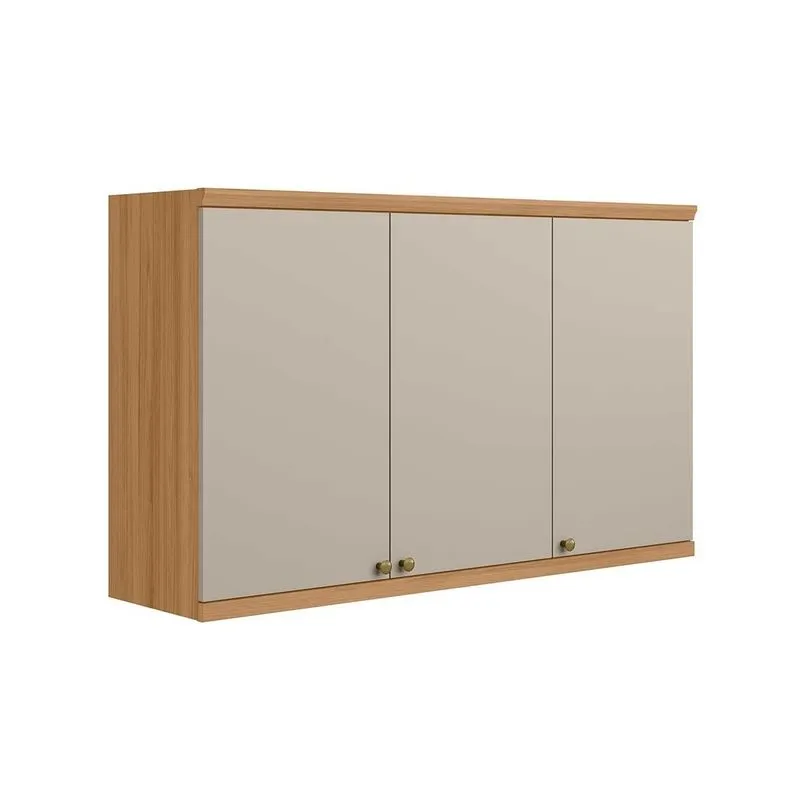 Armário Aéreo Cozinha Modulado Selene c/ 3 Portas 120cm Jequitiba/Off White Fosco - Linea Brasil