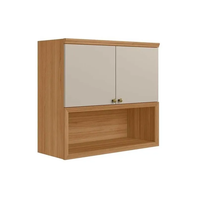 Armário Aéreo Cozinha Modulado Selene c/ 2 Portas e 1 Nicho 80cm Jequitiba/Off White Fosco - Linea Brasil