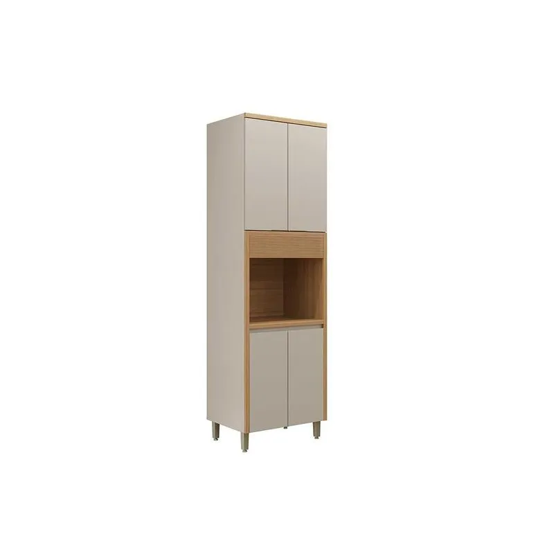 Paneleiro de Cozinha Modulado Allure c/ 5 Portas 1 Nicho p/ Forno 70cm Jequitiba/Gris Fosco - Linea Brasil