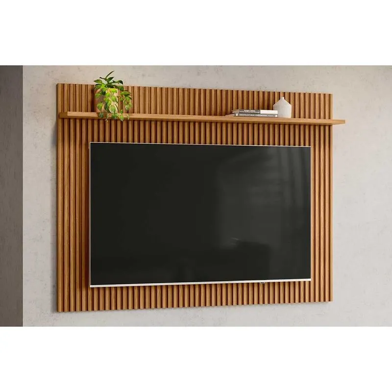Painel Quarto p/ TV até 75 Pol Genova c/ 1 Prateleira 200x130cm Nature Fosco - Linea Brasil