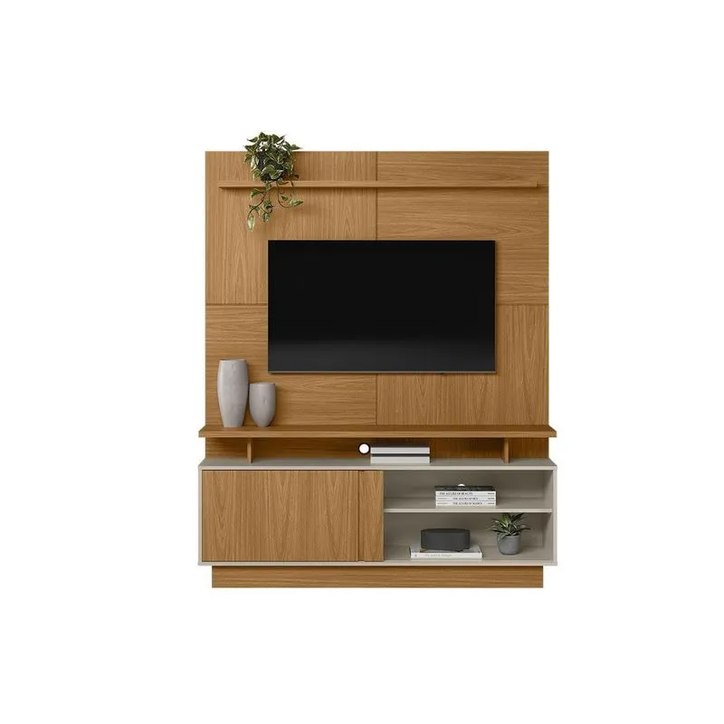 Rack Bancada c/ Painel p/ TV até 60 Pol Viena 1 Portas e 2 Prateleiras 185x150cm Nature/Off White - Linea Brasil