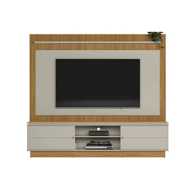 Rack Bancada c/ Painel p/ TV até 75 Pol Guararapes 2 Portas e 2 Prateleiras 191x215cm Nature/Off White - Linea Brasil