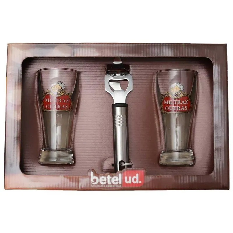 Jogo 2 Copos 200ml Decorados + Abridor Betelud