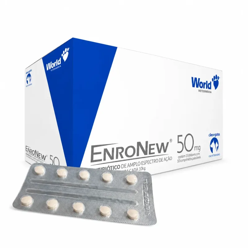 EnroNew 50mg World Veterinária 10 Comprimidos Para Cães e Gatos | Antimicrobiano Enrofloxacina