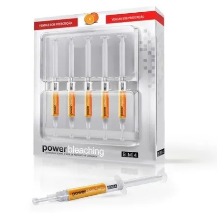 Clareador Dental Power Bleaching 16% BM4 - 5 Seringas - Sabor Laranja