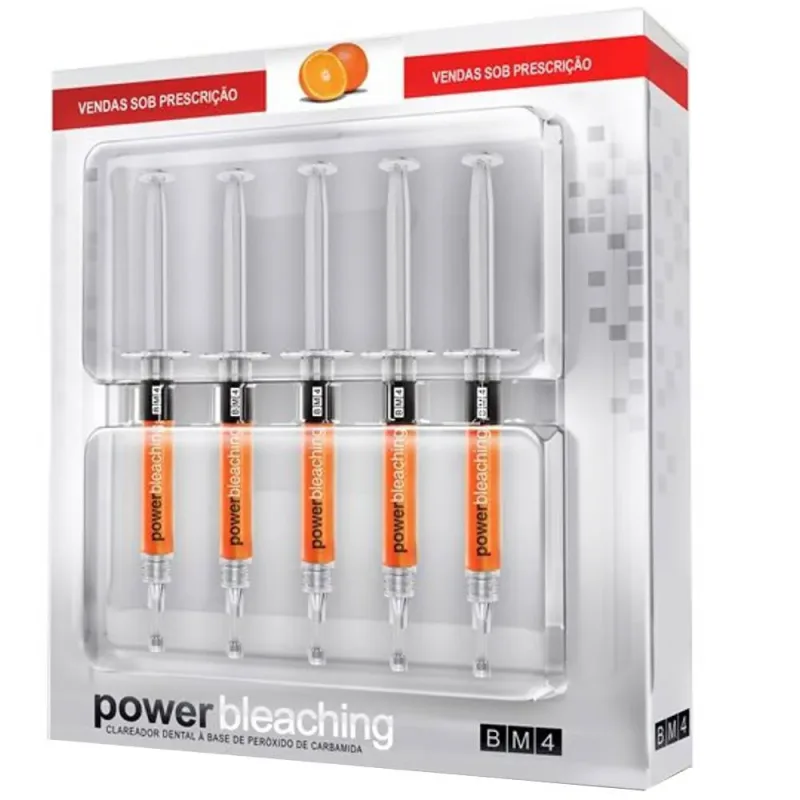 Clareador Dental Power Bleaching 22% BM4 - 5 Seringas - Sabor Laranja (Validade Próxima)