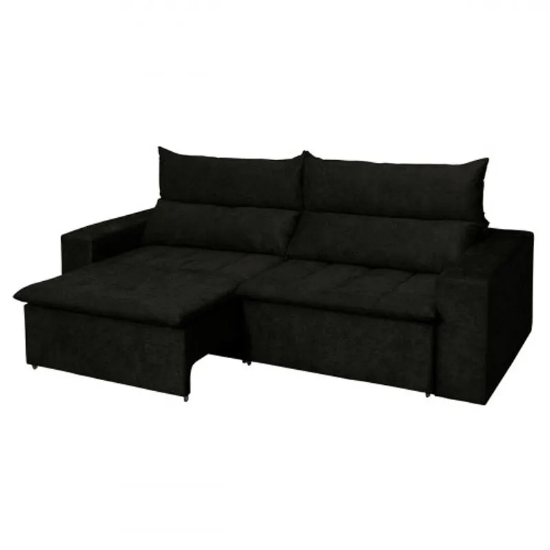 Sofá 4 Lugares Grecco com Pillow Retrátil e Reclinável Suede Amassado Preto - Rifletti