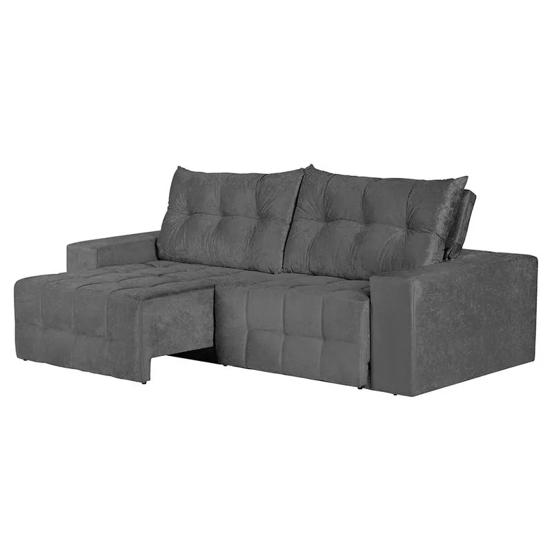 Sofá 4 Lugares Florença Retrátil e Reclinável 2,30m Suede Amassado Cinza